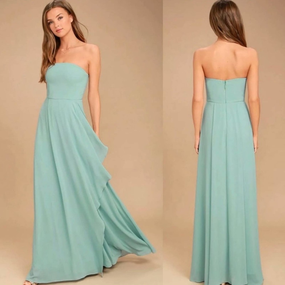 Lulu’s Strapless Turquoise Maxi Bridesmaid Wedding Dress